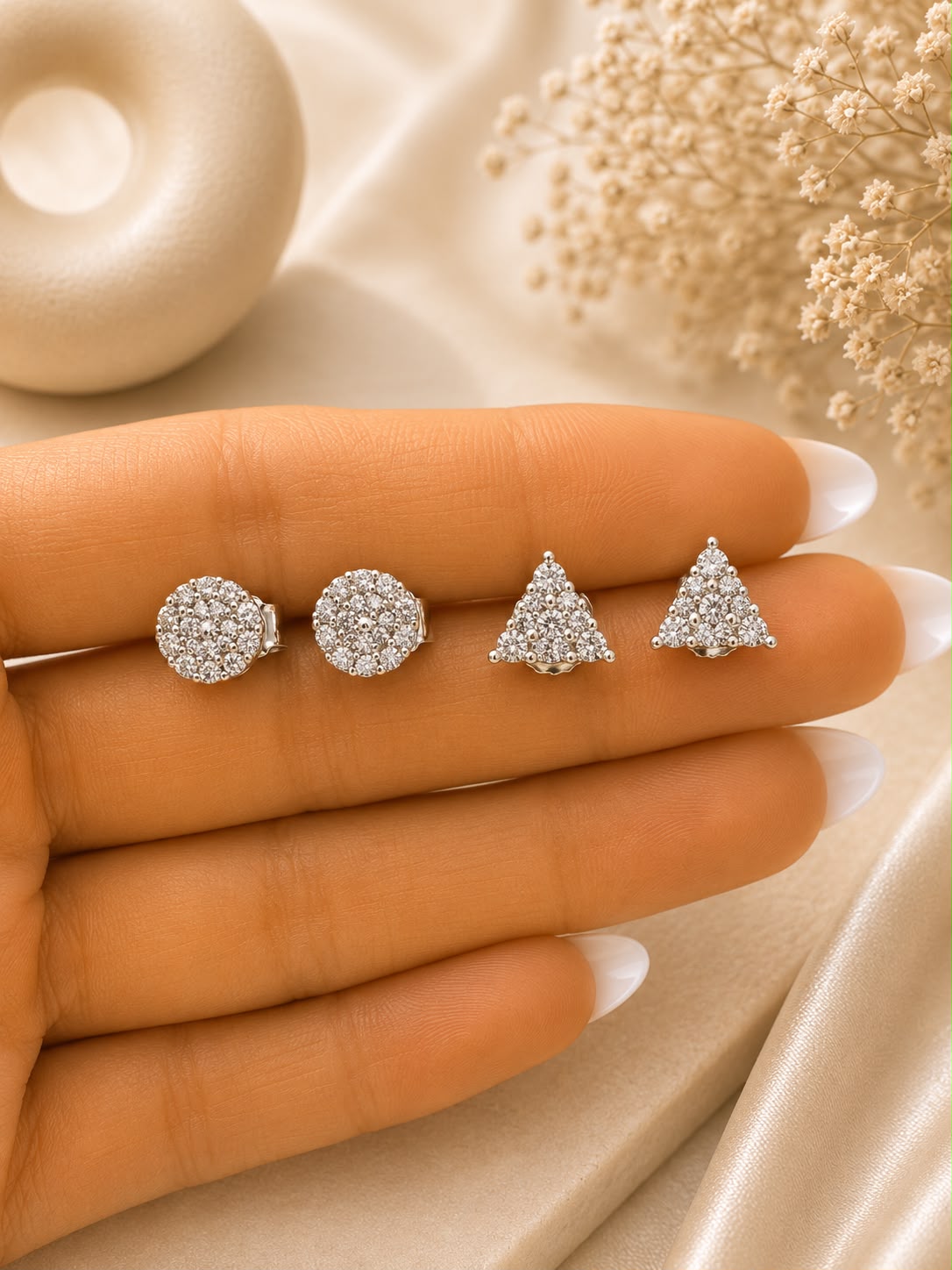 Twenty One Jewels Raksha Bandhan Combo of Celeste Halo and Trinity Spark Studs on Pure 925 Silver