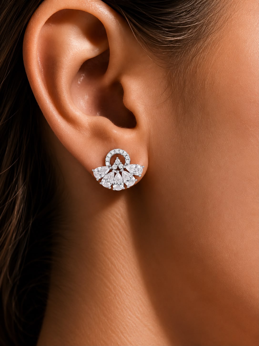 5 Petal Drop Solitaire Earrings with South Screw Backs on Pure 925 Silver
