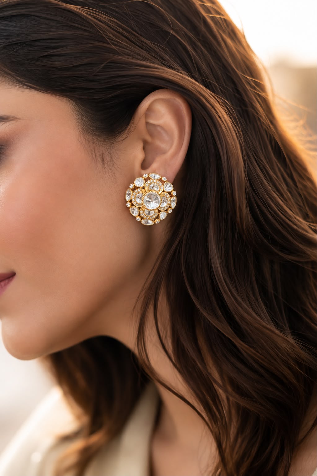 Pure 925 Silver Polki Vanya Statement Stud Earrings for Women | Twenty One Jewels