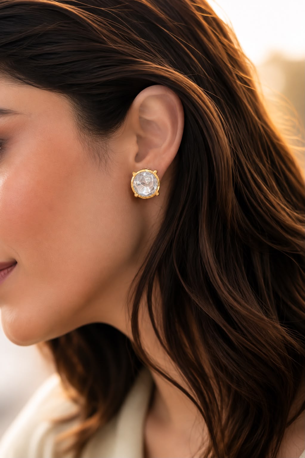 Pure 925 Silver Polki Diya Solitaire Stud Earrings for Women | Twenty One Jewels