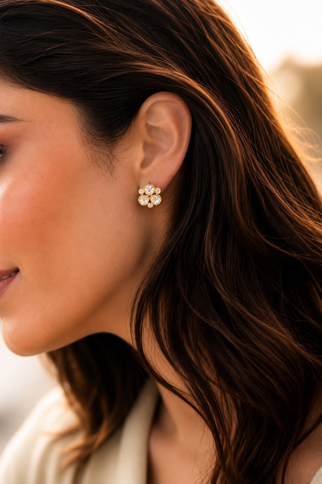 Pure 925 Silver Polki Gayatri Stud Earrings for Women | Twenty One Jewels