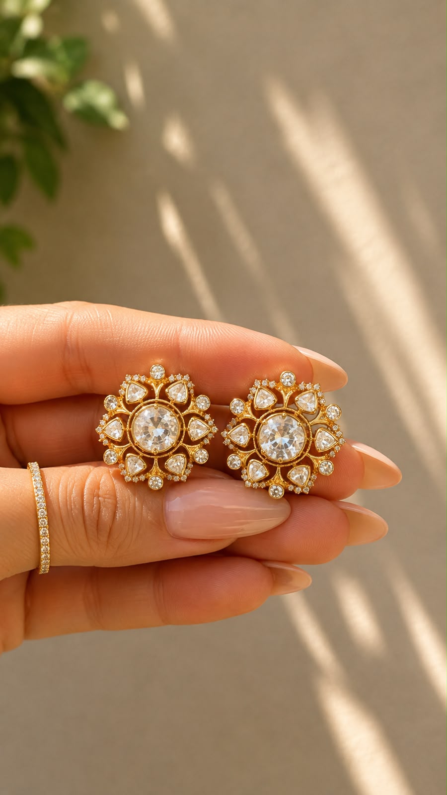 Pure 925 Silver Polki Aarna Statement Stud Earrings for Women | Twenty One Jewels