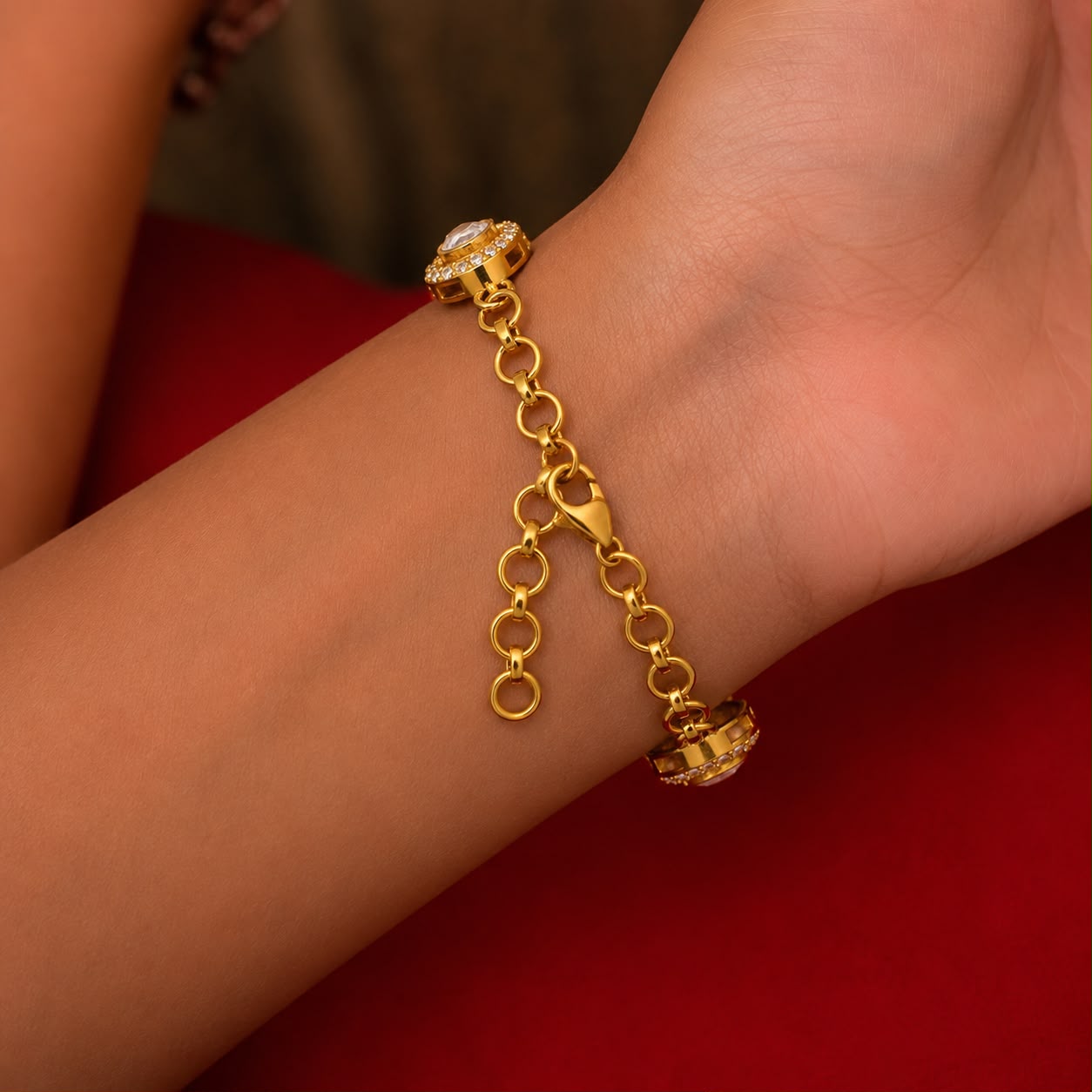 Pure 925 Silver Polki Kiara Statement Adjustable Bracelet for Women | Twenty One Jewels