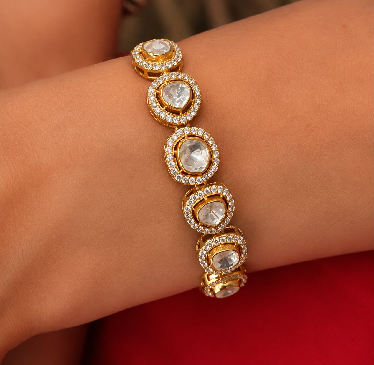 Pure 925 Silver Polki Kiara Statement Adjustable Bracelet for Women | Twenty One Jewels