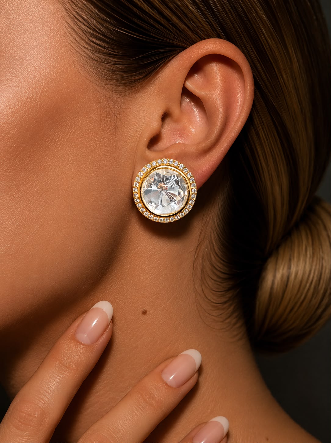 Pure 925 Silver Polki Avni Halo Stud Earrings for Women | Twenty One Jewels