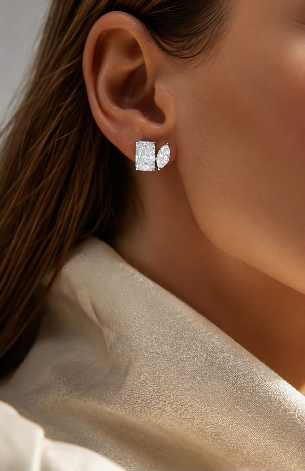 Pure 925 Silver Toi Et Moi Radiant & Marquise Cut Solitaire Stud Earrings for Women | Twenty One Jewels