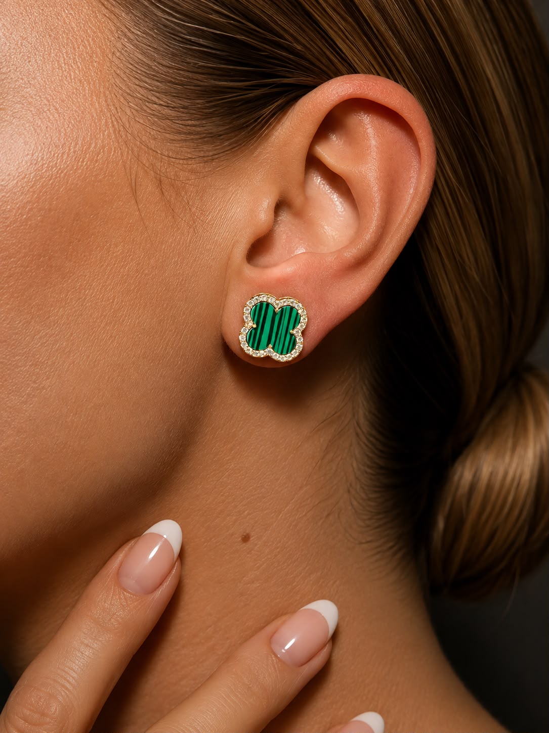 Ultra Premium Pure 925 Silver Monaco Green Clover American Diamond Stud Earrings for Women | Twenty One Jewels