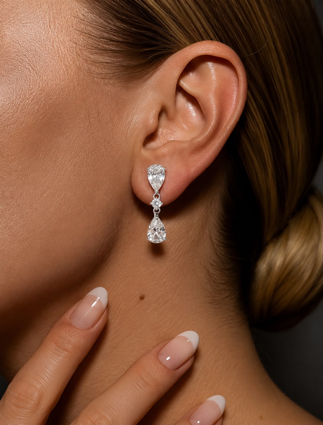 Ultra Premium Ice Cut American Diamond Pure 925 Silver Pear Cut Double Drop Solitaire Earrings for Women | Twenty One Jewels