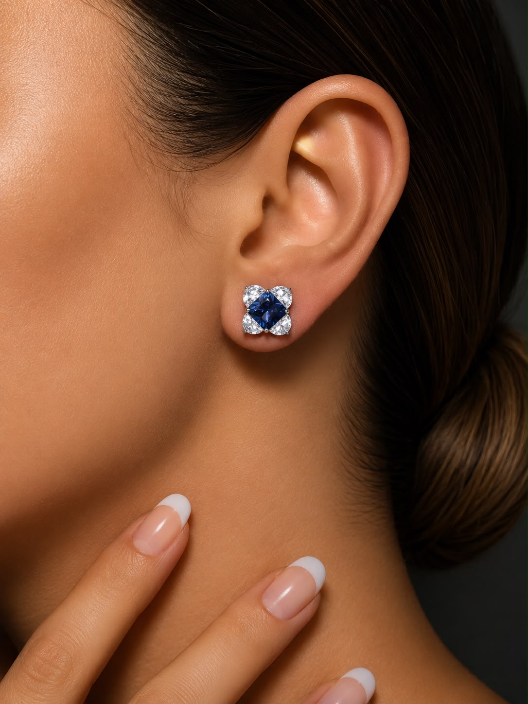 Pure 925 Silver Neel Blue Sapphire American Diamond Stud Earrings for Women | Twenty One Jewels
