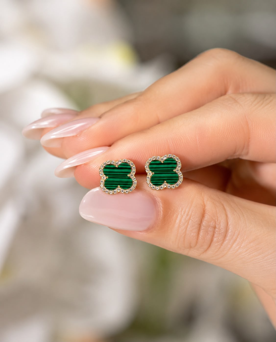 Ultra Premium Pure 925 Silver Monaco Green Clover American Diamond Stud Earrings for Women | Twenty One Jewels