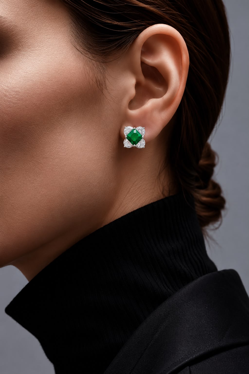Ultra Premium Ice Cut American Diamond Pure 925 Silver Emerald Green Cushion Cut Pear Halo Statement Stud Earrings for Women | Twenty One Jewels