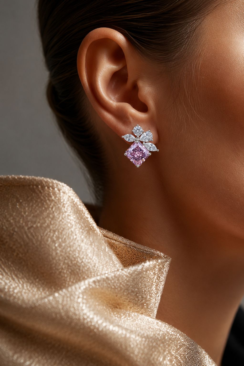 Ultra Premium Ice Cut American Diamond Pure 925 Silver Fancy Pink Princess Cut Solitaire Mixed Shape Cluster Statement Stud Earrings for Women