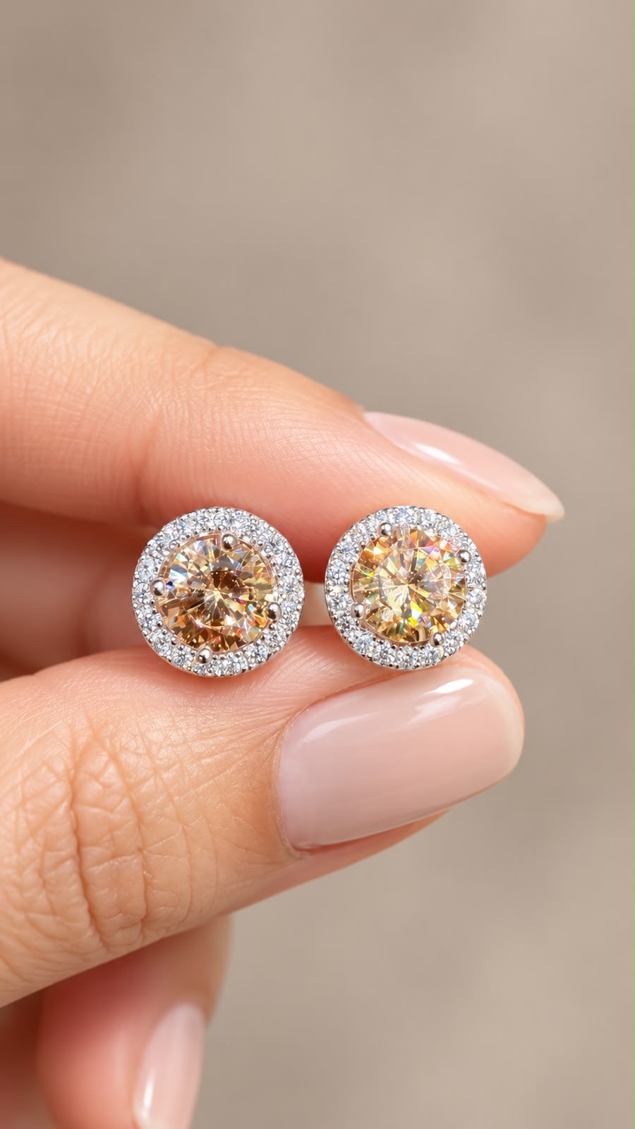One Carat Centre Yellow Diamond Halo Studs on Pure 925 Silver