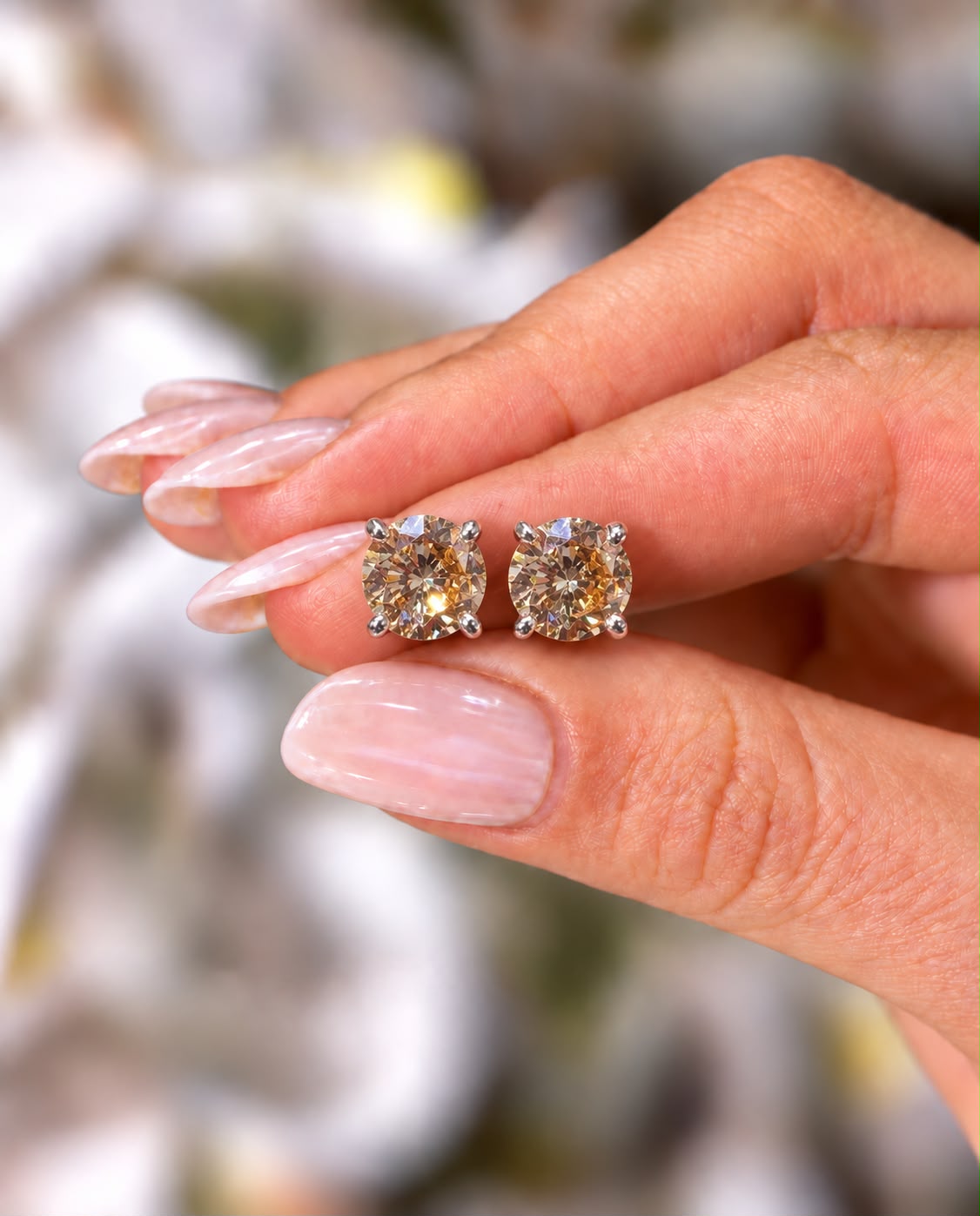 1 Carat Each Yellow Diamond Classic Round Cut Studs on Pure 925 Silver
