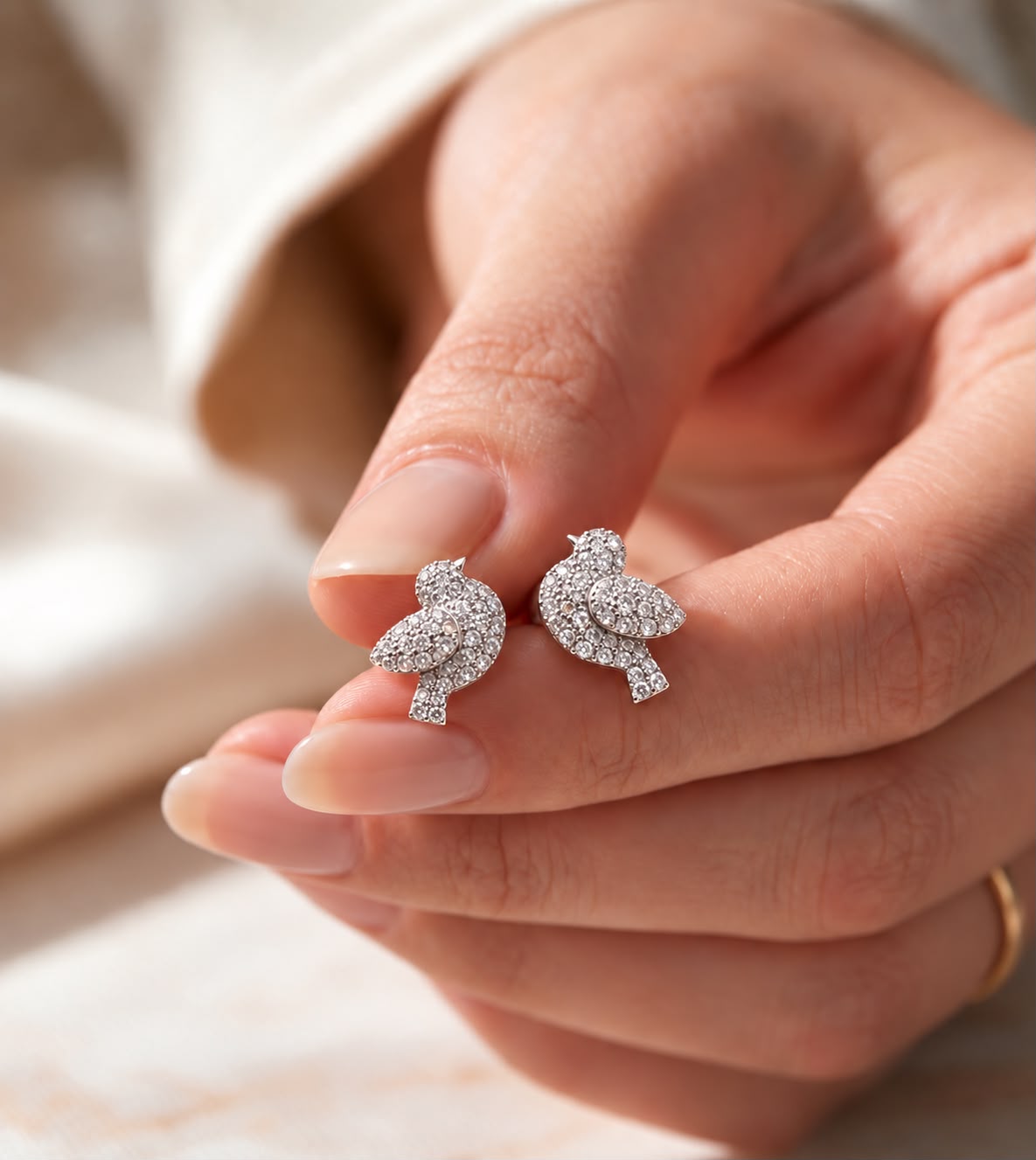 American Diamond Studded Cutest Dove Earring on Pure 925 Silver