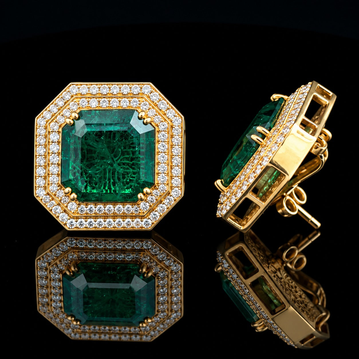 Pure Silver Ultra Premium Emerald Gold Finish Chunky Studs