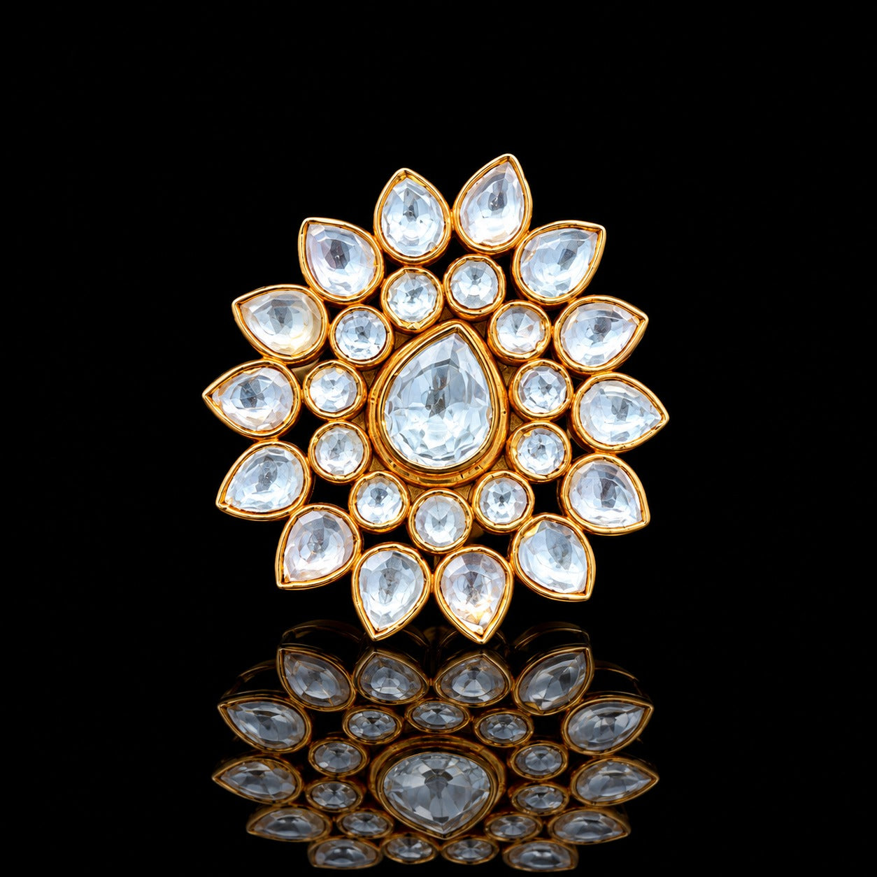 Pure Silver Gold Finish Polki Adjustable Tamara Ring