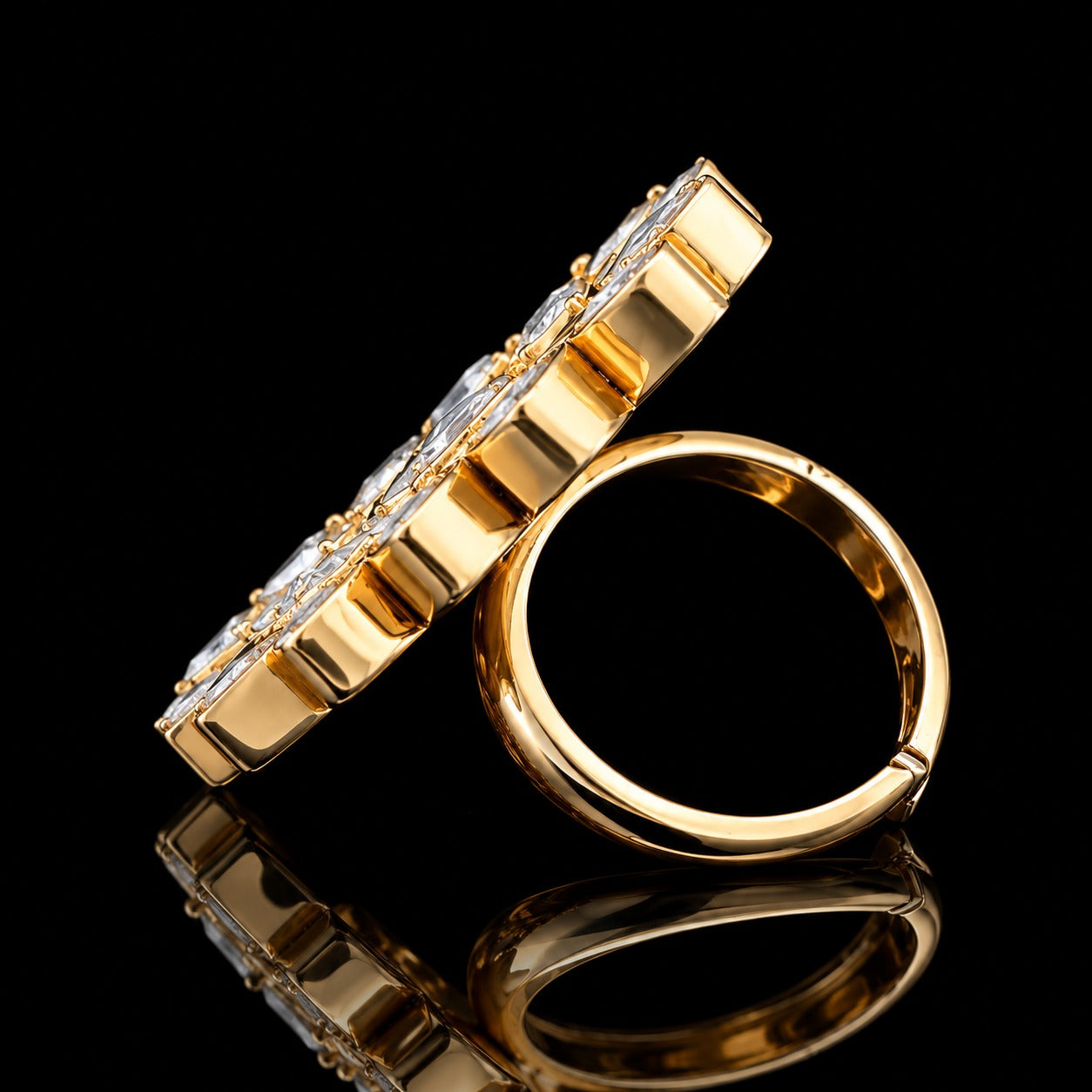 Pure Silver Gold Finish Polki Adjustable Tamara Ring