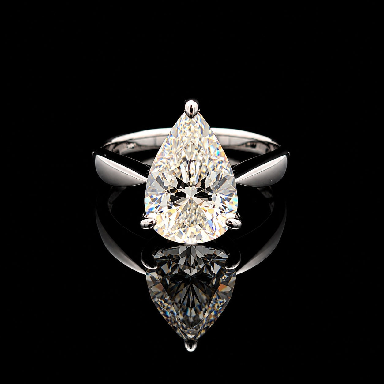 Ultra Premium Crushed Ice 4.5 Carat Pear Cut Pure 925 Silver Ring