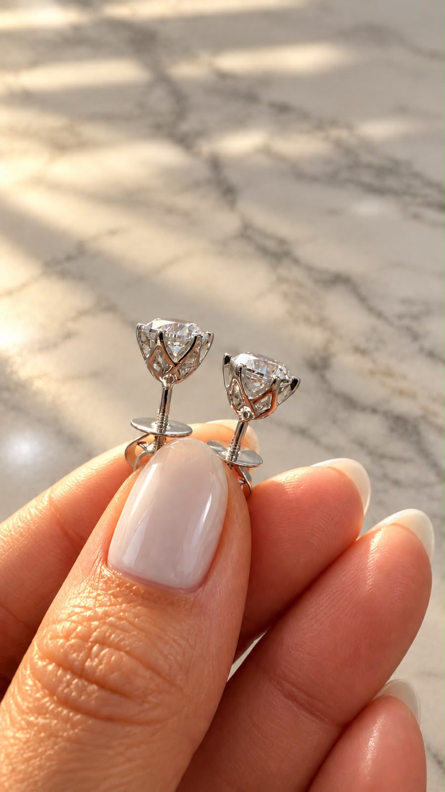The Ultimate Solitaire Studs - Ultra Premium 1.3 Carat Each 6 Prong Solitaire Stud with Premium Lotus Basket Setting on Pure 925 Silver ( White Gold Finish )
