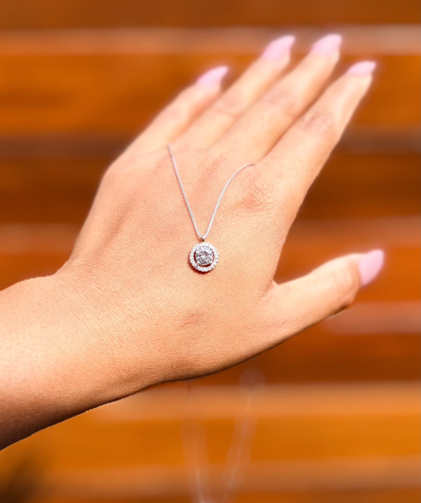 1 Carat Solitaire Halo Pendant with Chain on Pure 925 Silver
