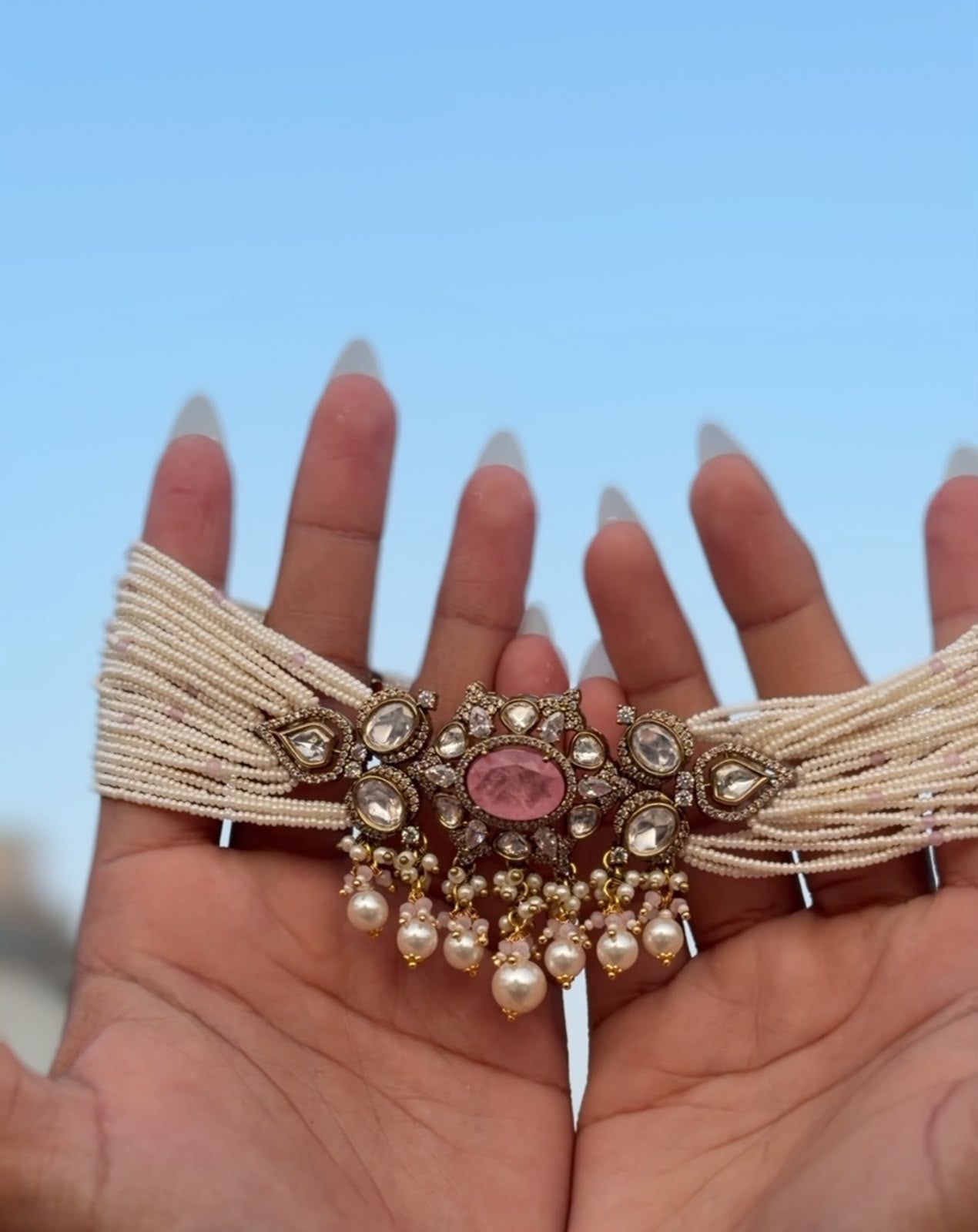 Royal Ruby with Pearl beading Polki Bridal Choker set