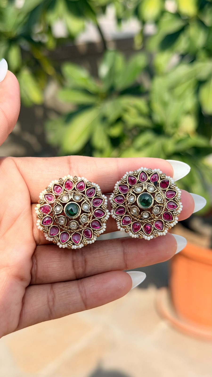 Gold Finish Meenakari Floral Stud Earring