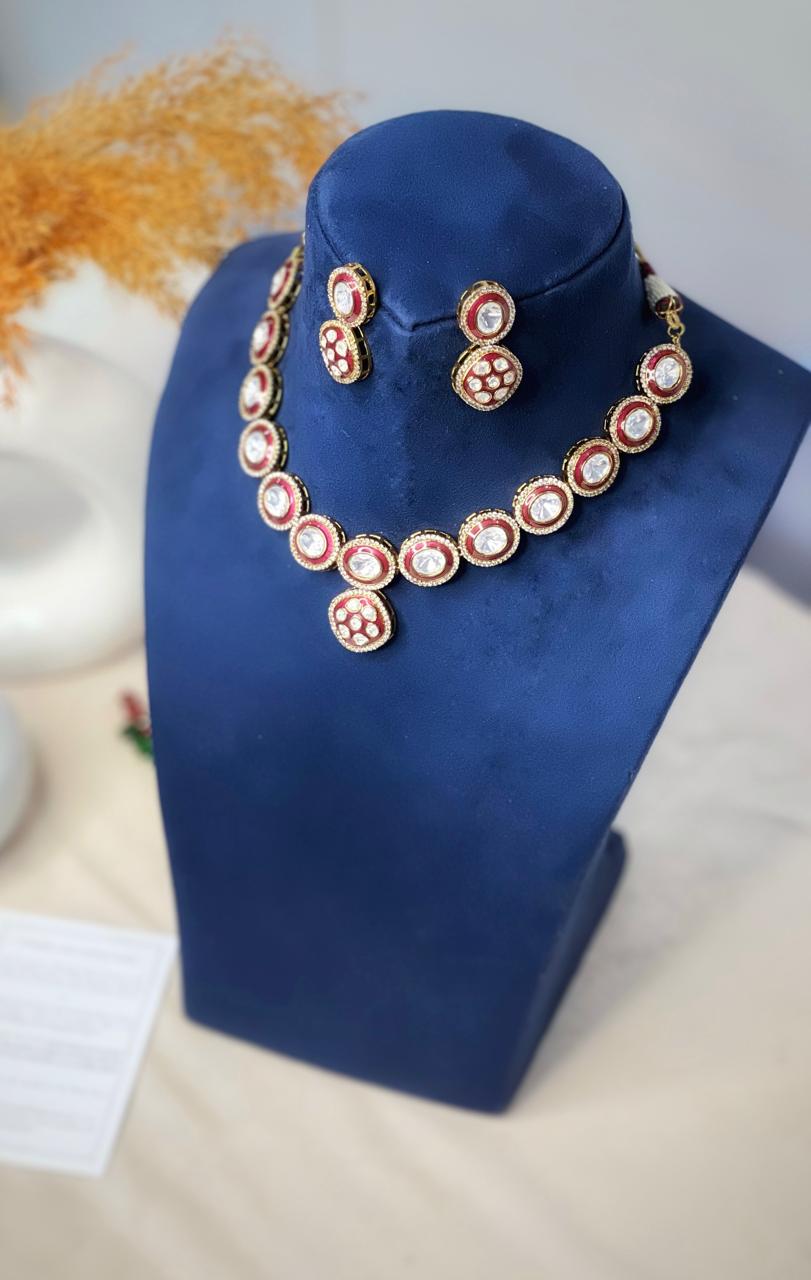 Ruby Enamel Polki Bridal Necklace Set