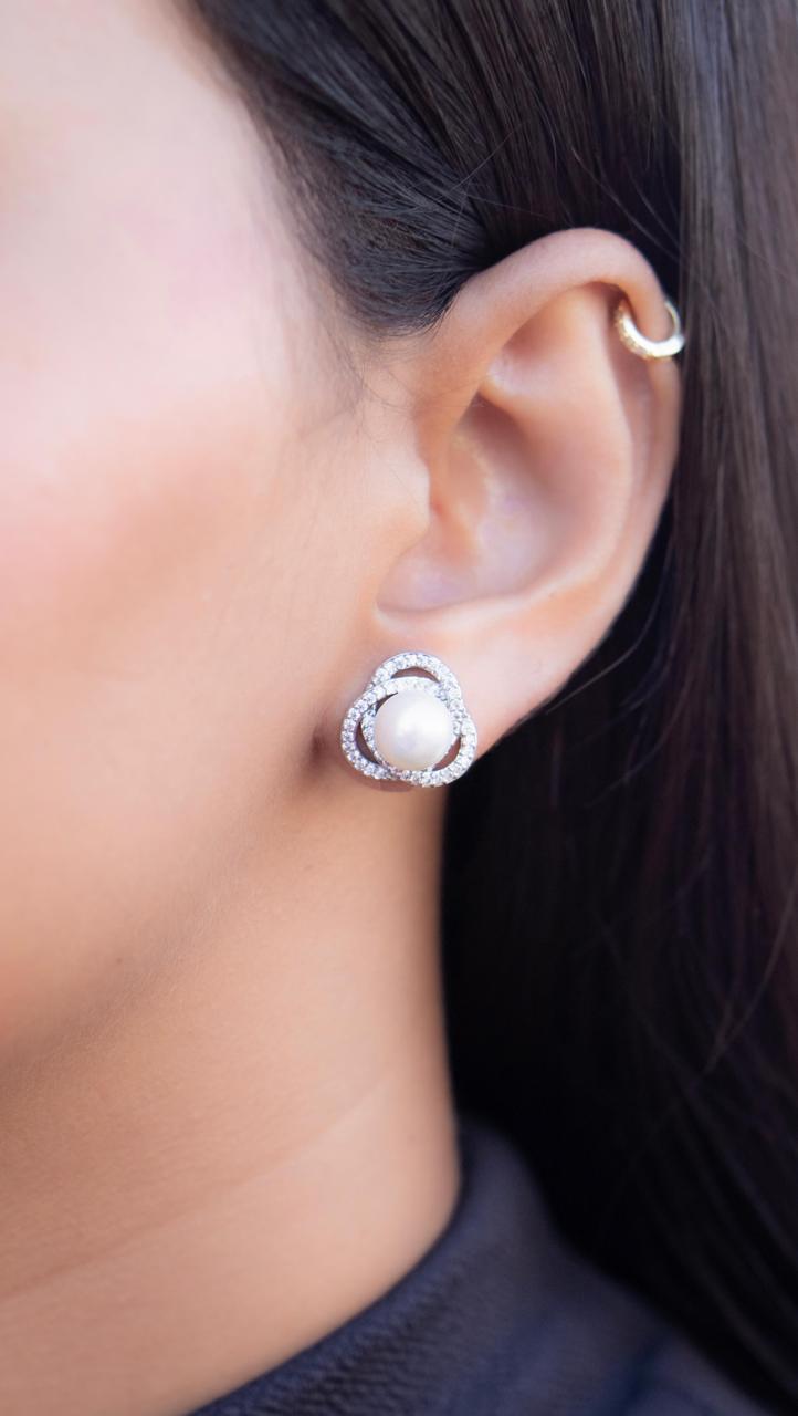 TOJ Everyday - American Diamond Curvy Delna Fresh Water Pearl Studs