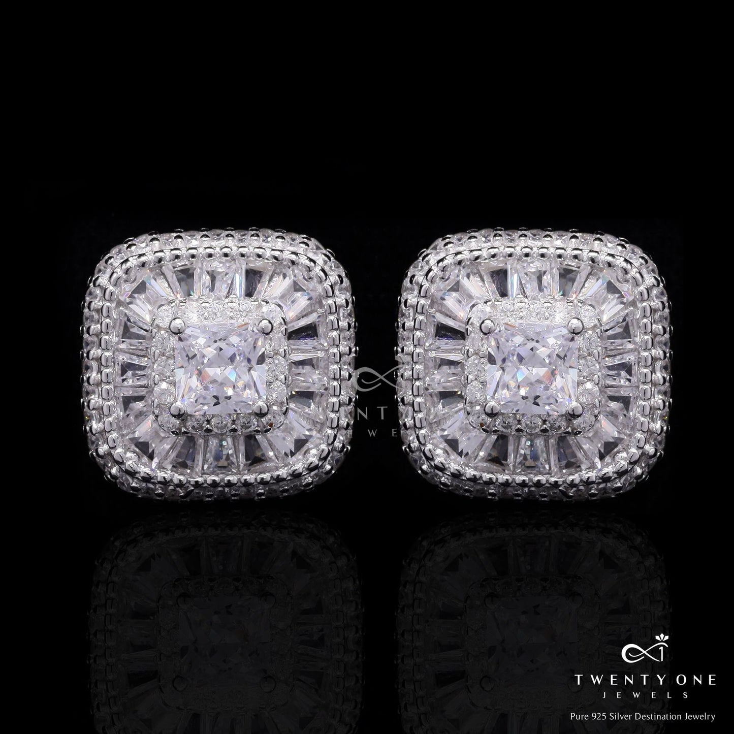 American Diamond Maharani Sehnat  Studs on Pure 925 Silver