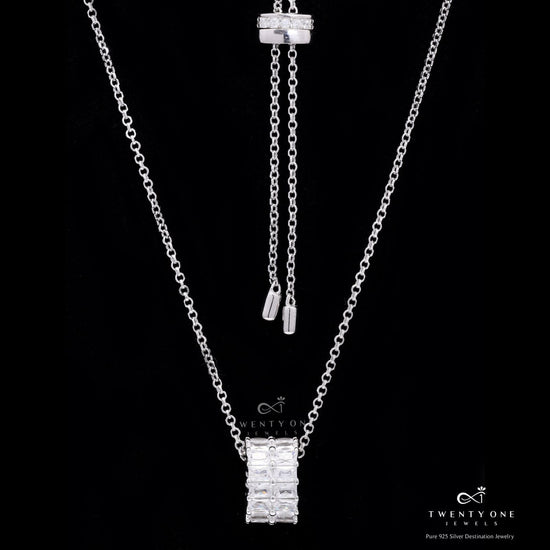 Luxury Brand Inspired American Diamond Baguette Suzette Pendant with Chain on pure 925 Silver