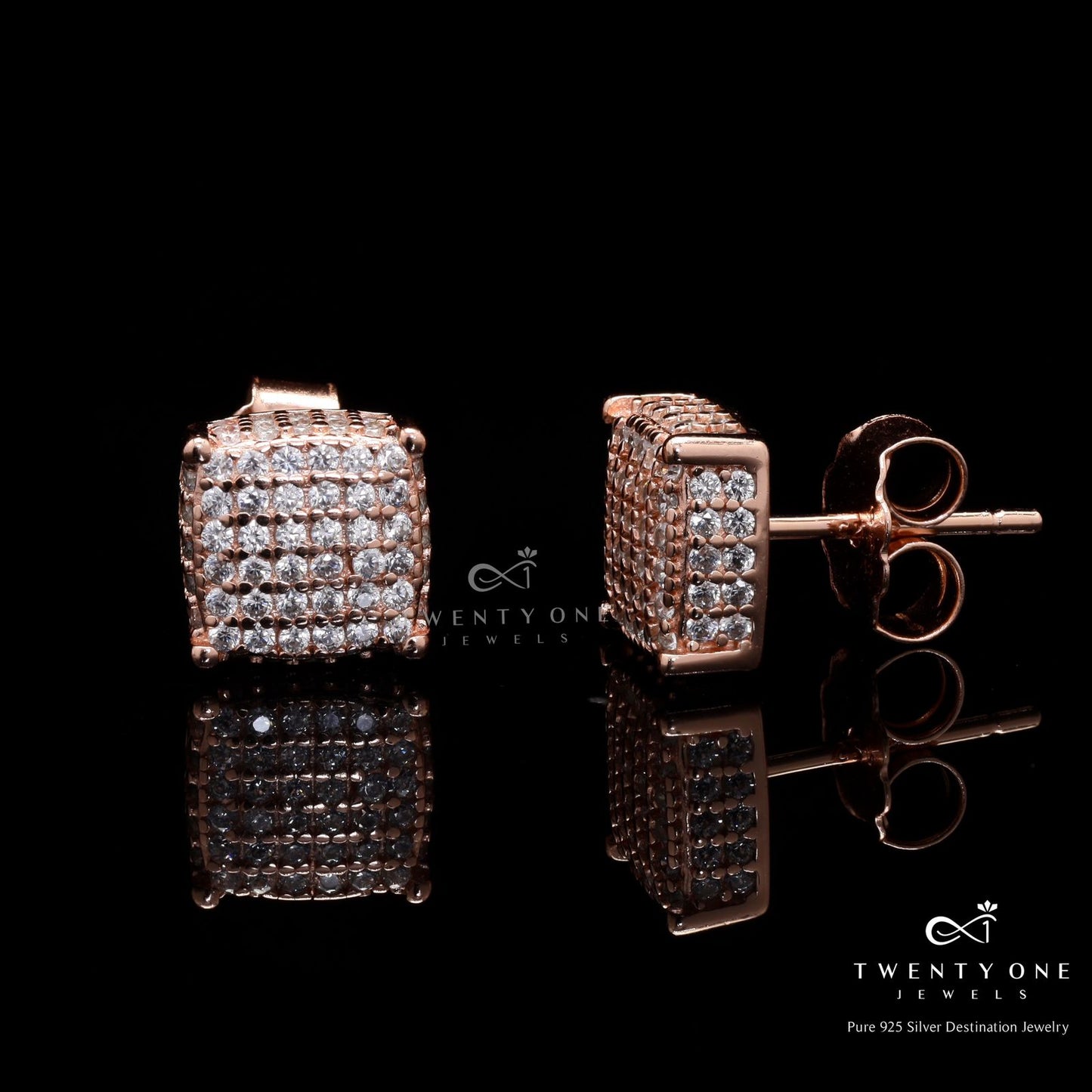 Rose Gold American Diamond Studded Nyla Stud on Pure 925 Silver.