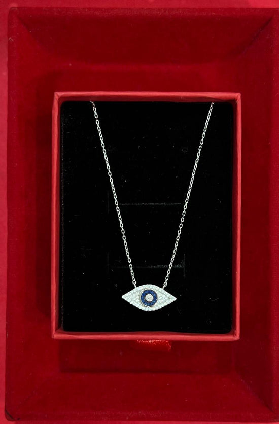 American Diamond Studded Valentina Evil Eye Pendant With Chain on Pure 925 Silver.