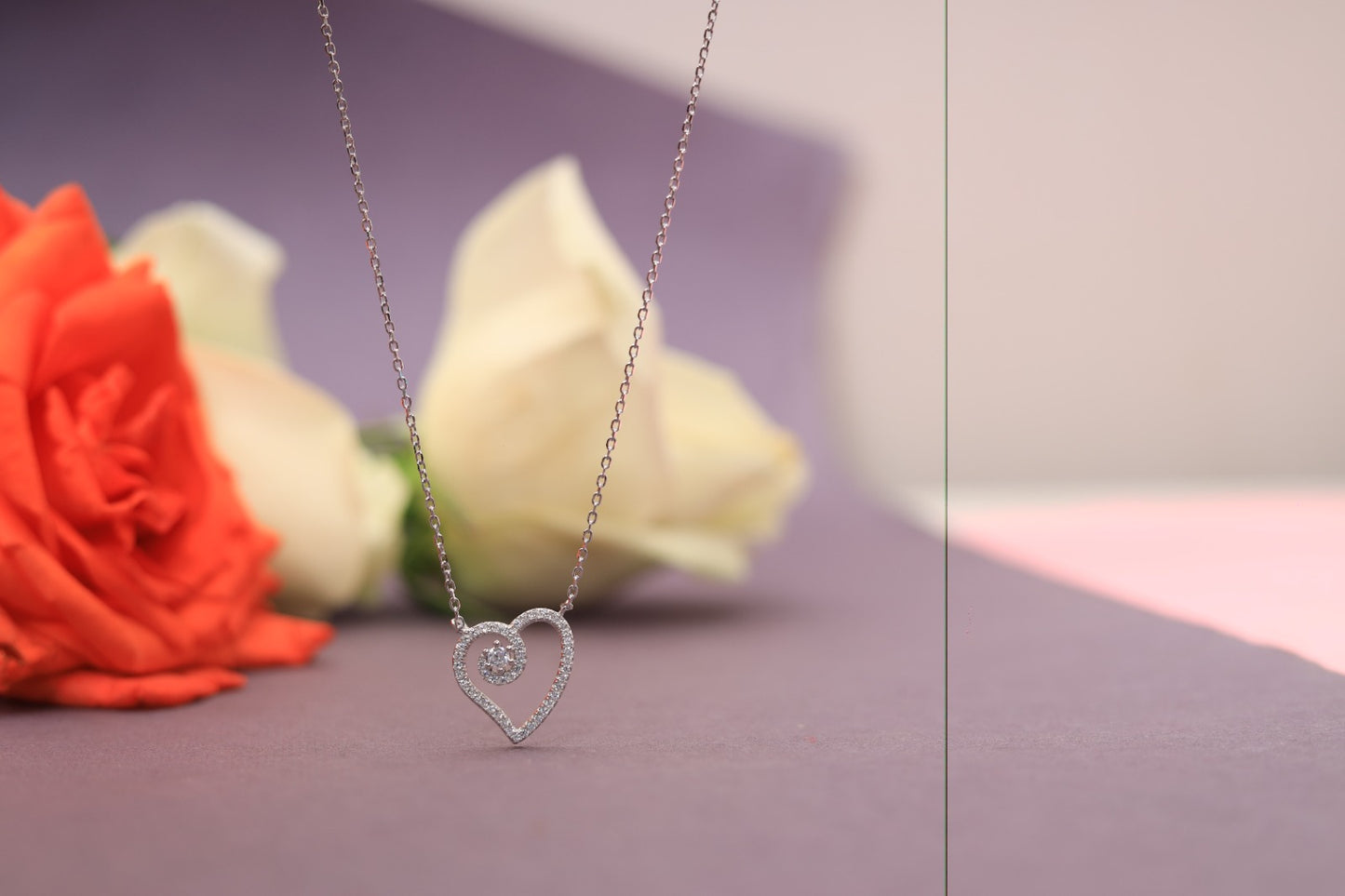 Valentines Exclusive Curvy Heart Pendant with Diamond on Pure 925 Silver