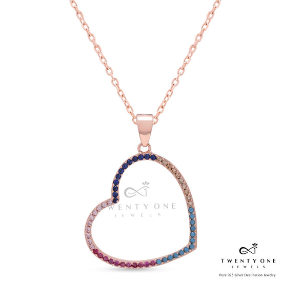 Valentines Exclusive Multicoloured Big Heart Rose Gold Charlee Pendant on pure 925 Silver
