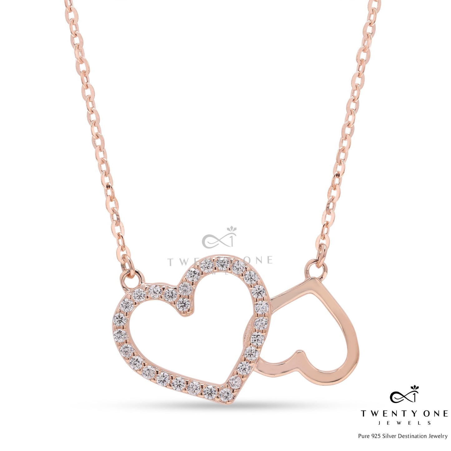 Valentines Exclusive Double Heart Rose Gold Jayla Pendant on Pure 925 Silver