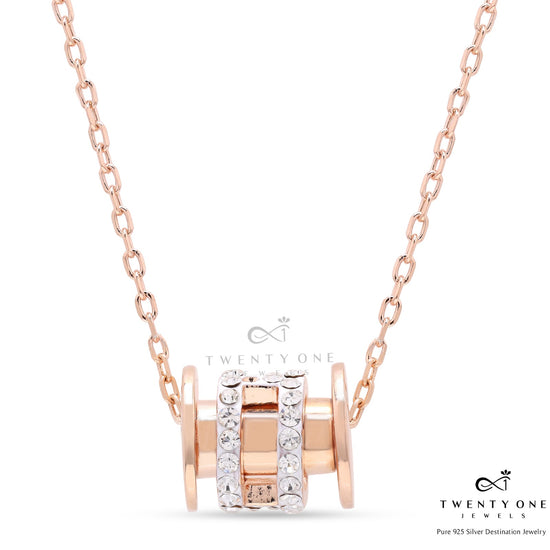 Rose Gold Diamond Barrel Pendant with Chain on Pure 925 Silver