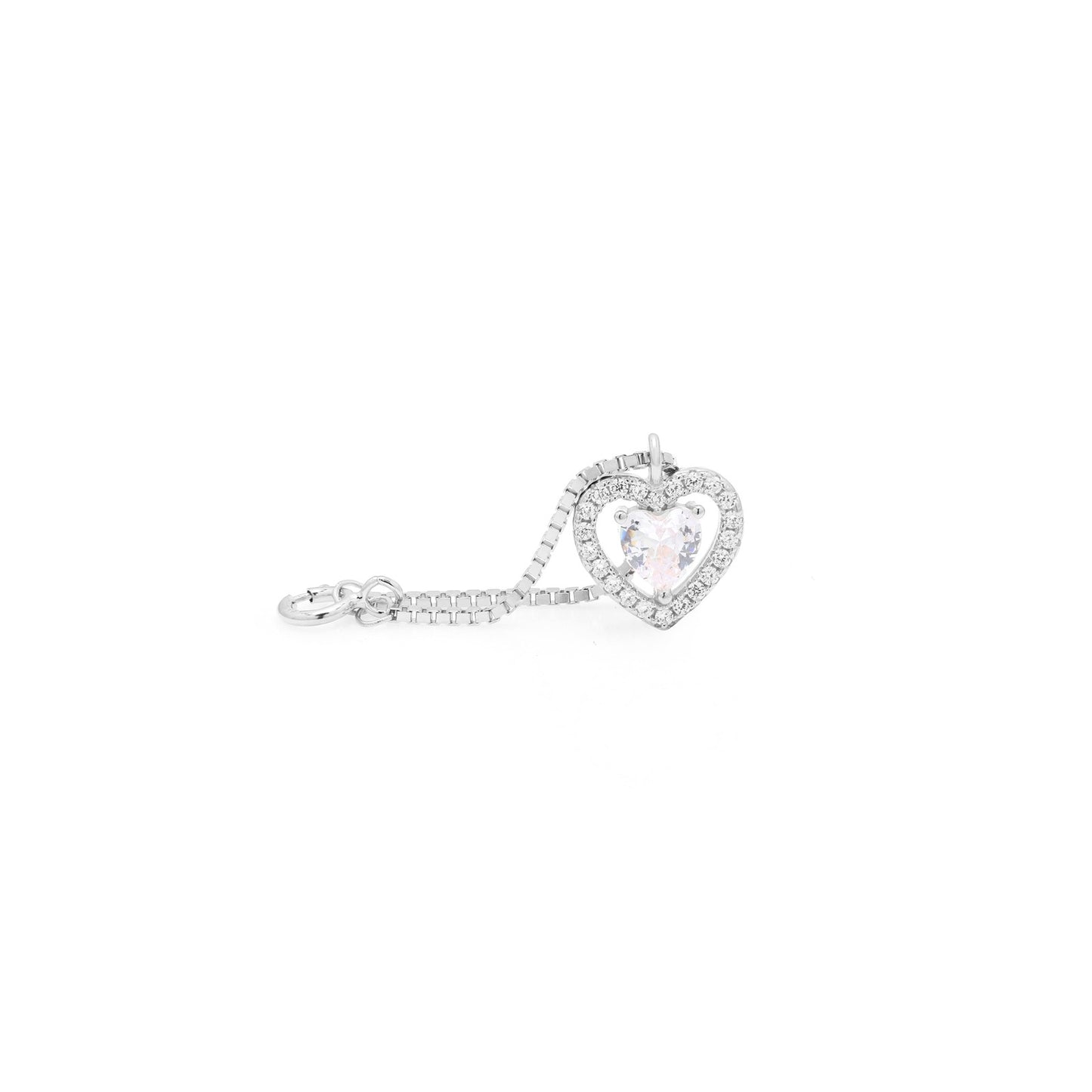 1.5 Carat Heart Solitaire Watch Charm on Pure 925 Silver