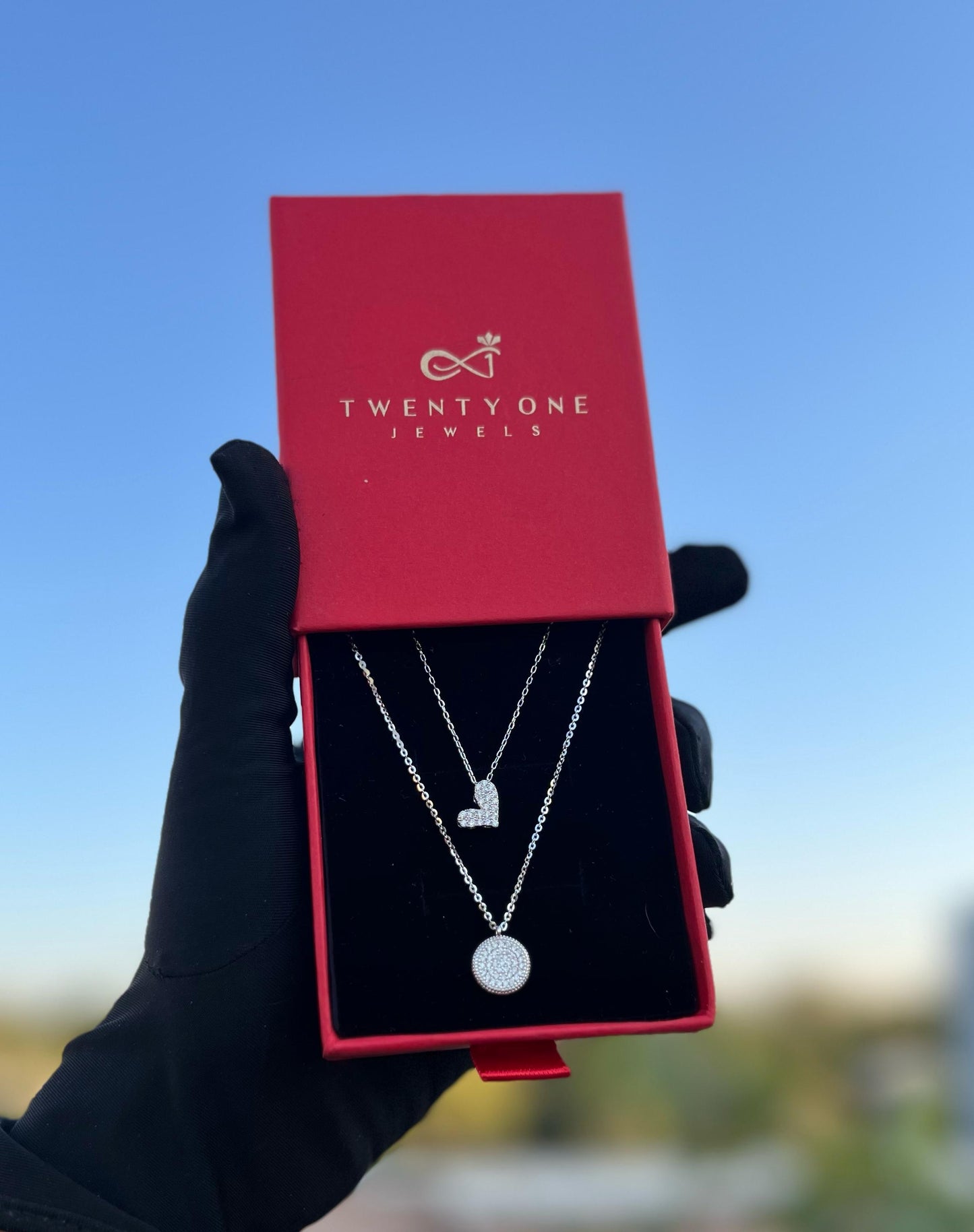 Cintara Pendant Stack of Two Pure 925 Silver Pendants with Chain
