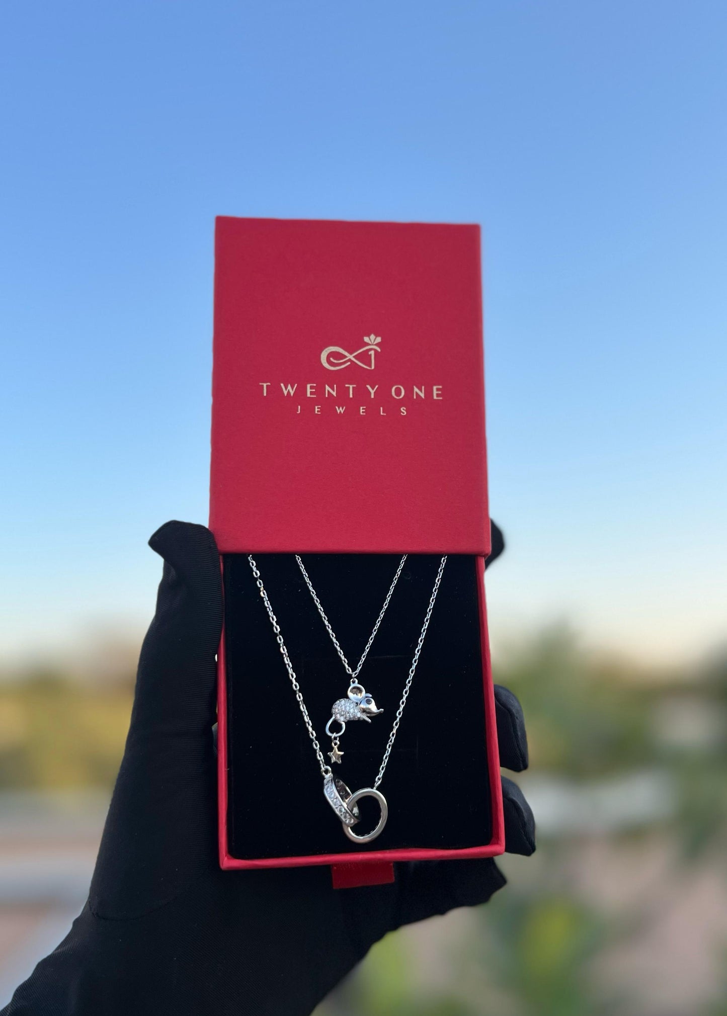 Dahara Pendant Stack of Two Pure 925 Silver Pendants with Chain