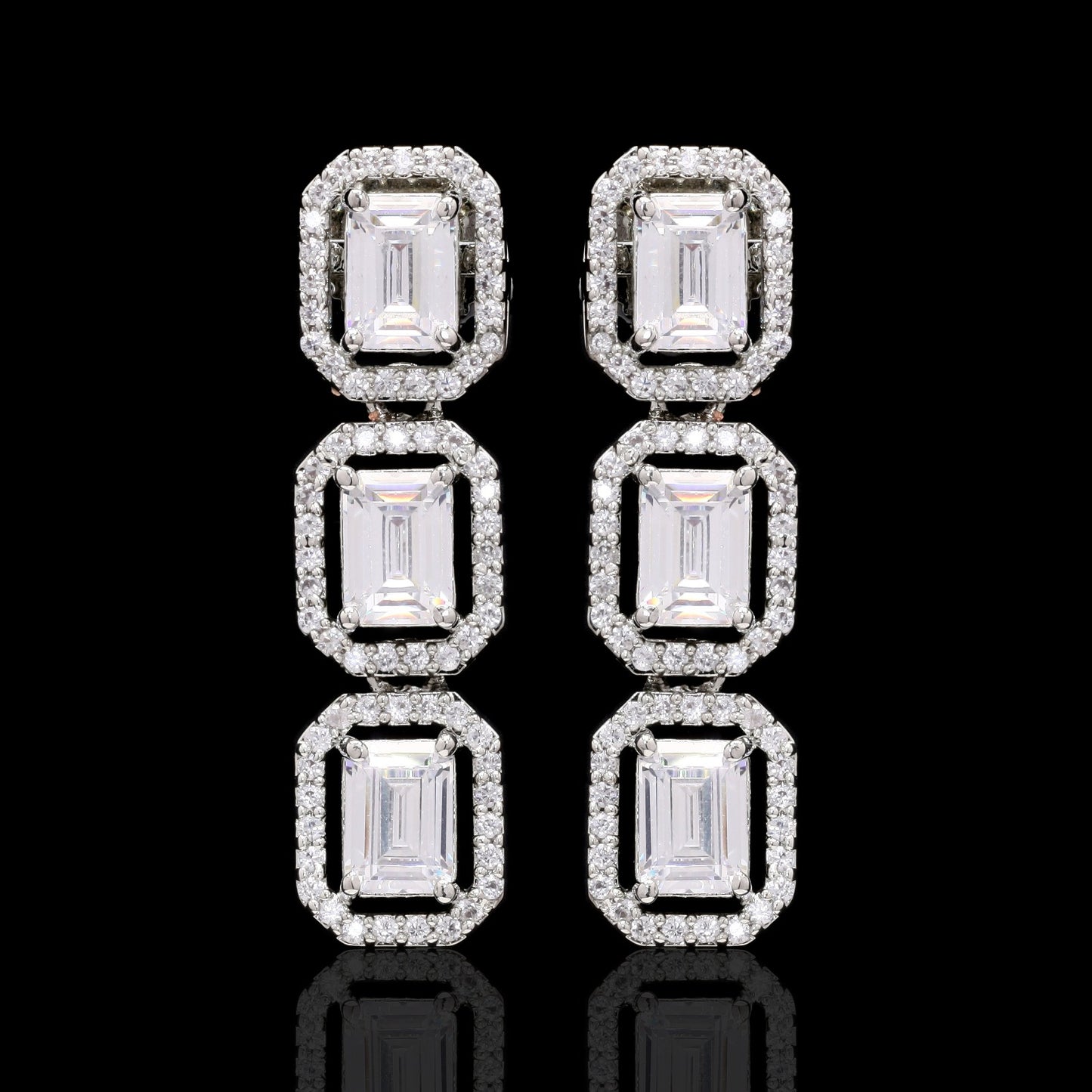 TOJ Everyday - Emerald Cut Solitaire Single Line Necklace Set with Earrings