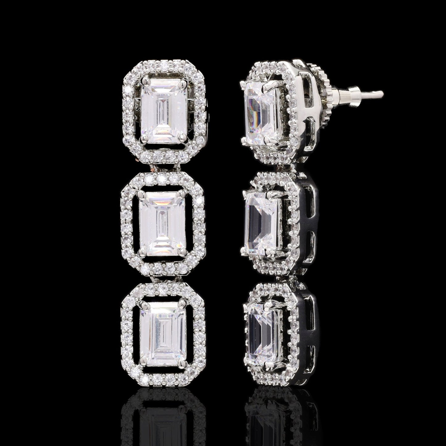 TOJ Everyday - Emerald Cut Solitaire Single Line Necklace Set with Earrings
