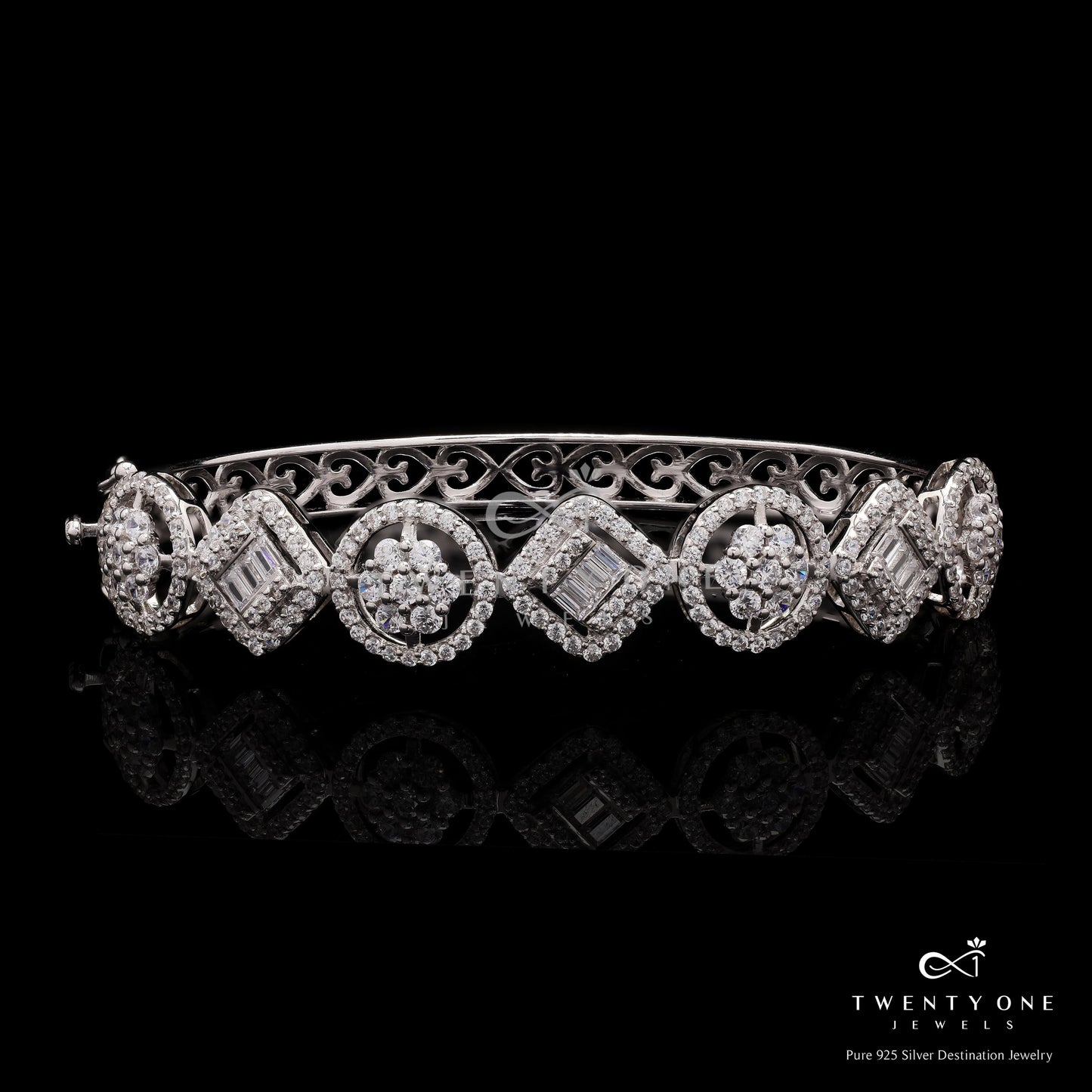 Premium Kada style Openable bracelet with American diamond on Pure 925 Silver.