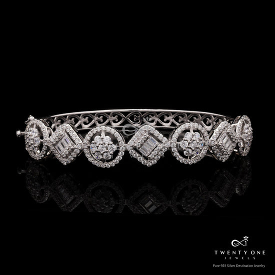 Premium Kada style Openable bracelet with American diamond on Pure 925 Silver.