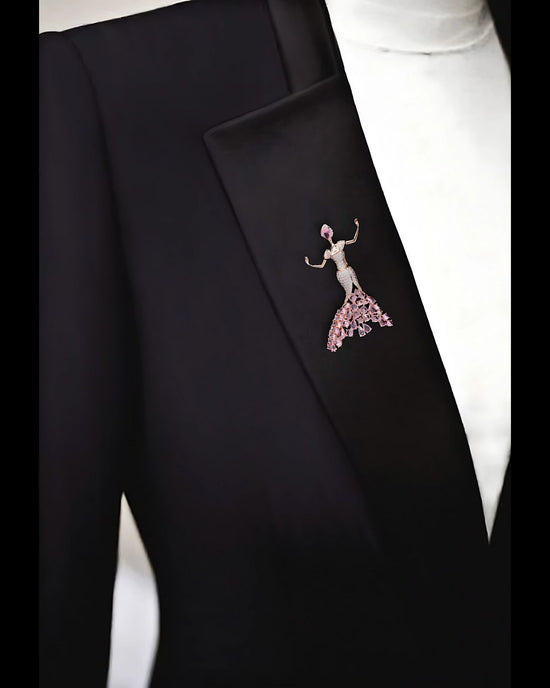 Premium Handcrafted Pink Rose Cut Diamond Brooch in Rose Gold Finish on Pure 925 Silver