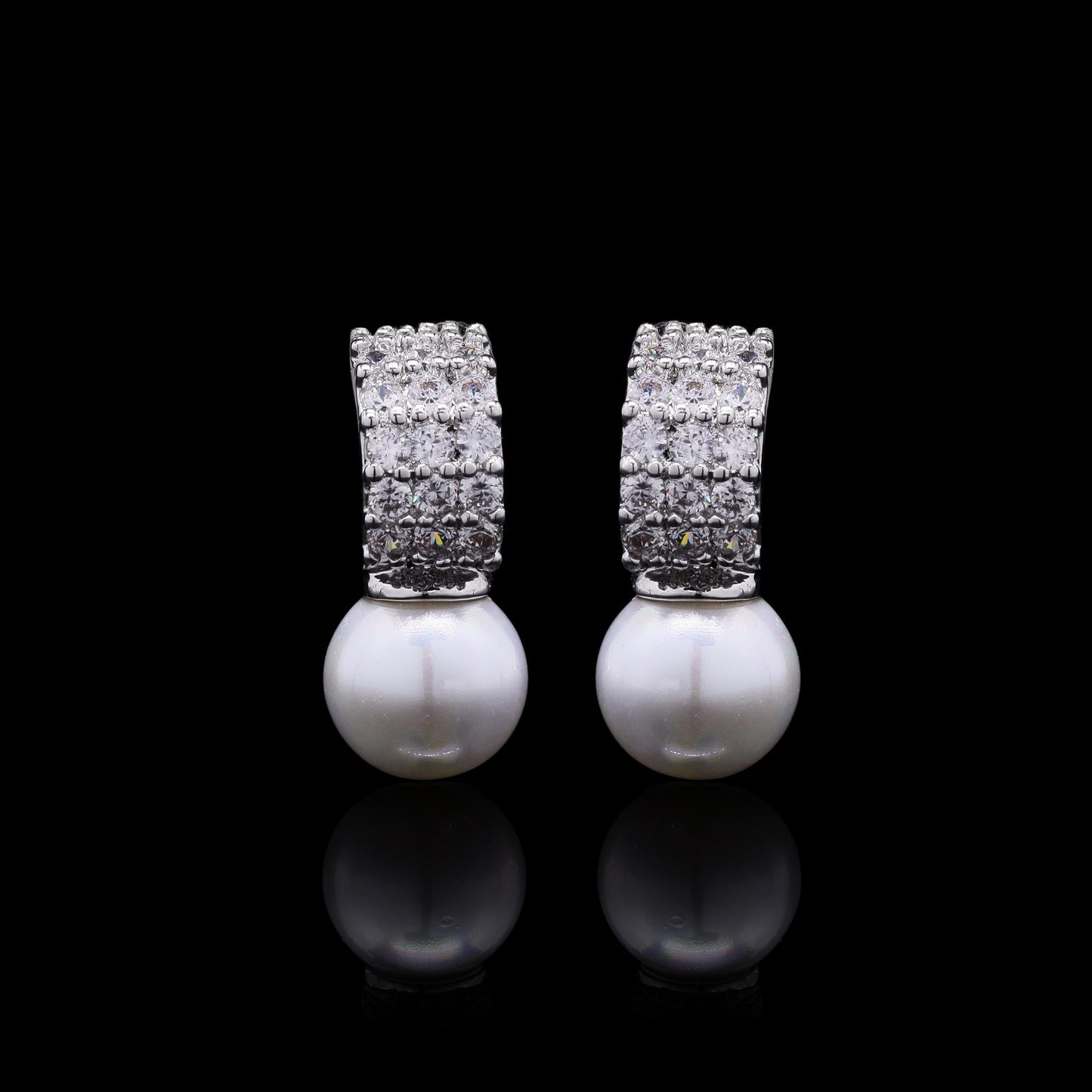 Fresh Water Pearl and American Diamond Huggie Earrings