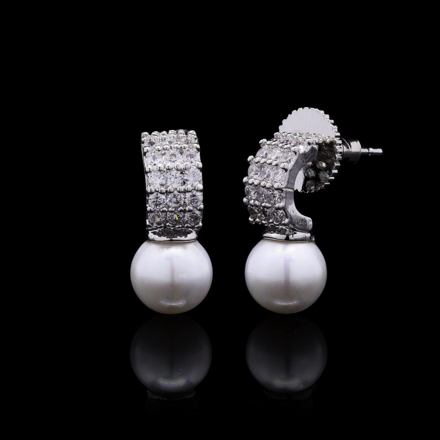 Fresh Water Pearl and American Diamond Huggie Earrings