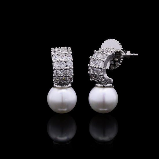 Fresh Water Pearl and American Diamond Huggie Earrings