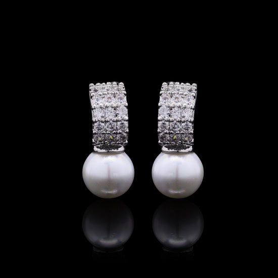 Fresh Water Pearl and American Diamond Huggie Earrings