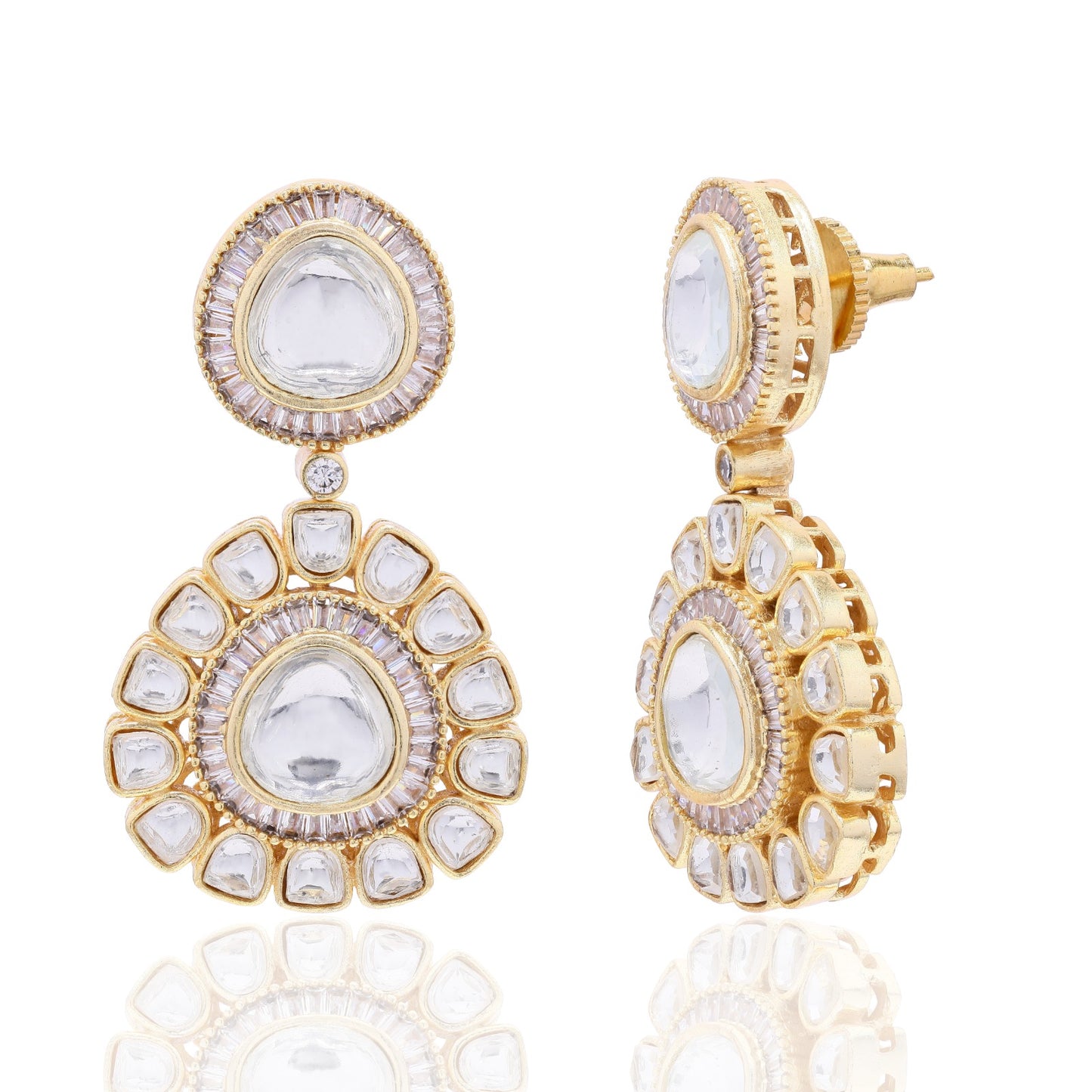 Gold Finish Classic Polki Diva Earrings